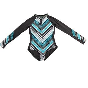 Beach House Sport Swimsuit Black Green Surfer Long Sleeve One Piece Girls 12